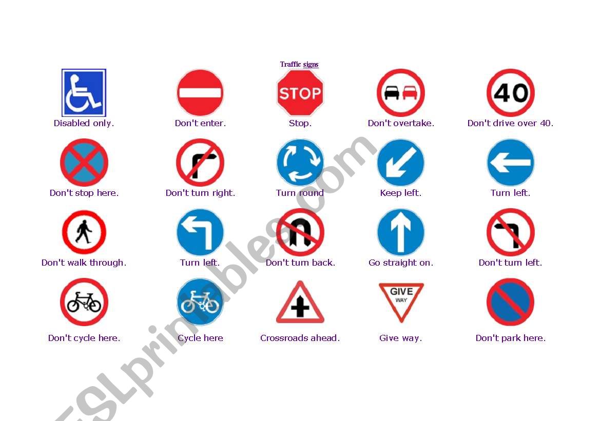 Traffic signs worksheet