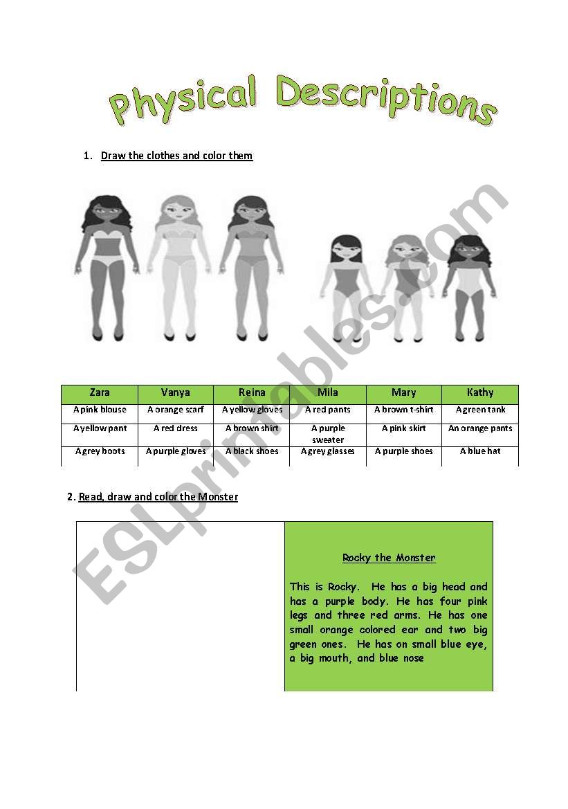 Physical descriptions worksheet