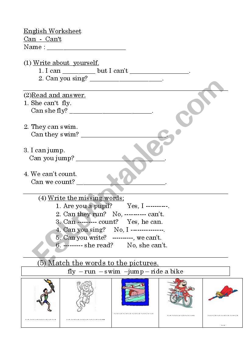 Can & Action Verbs worksheet