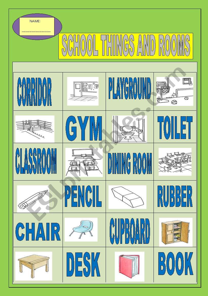 school things and rooms worksheet