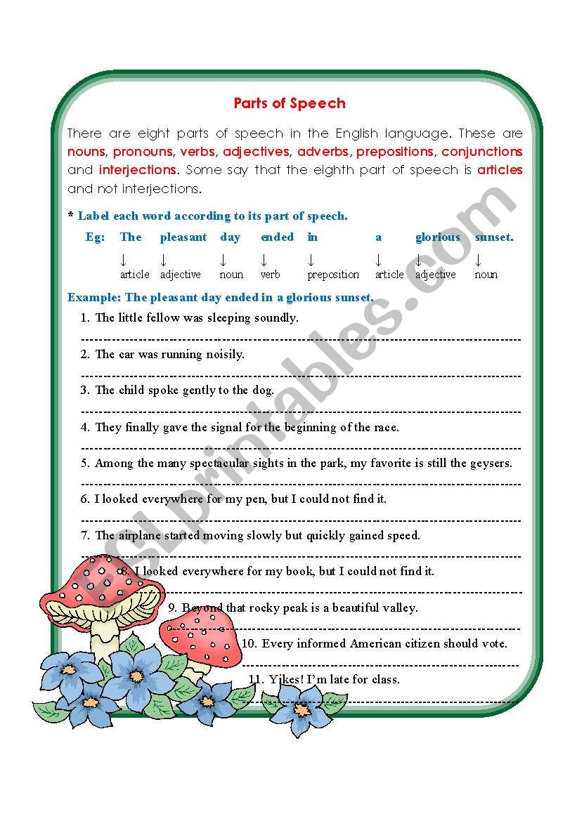 Parts of Speech worksheet