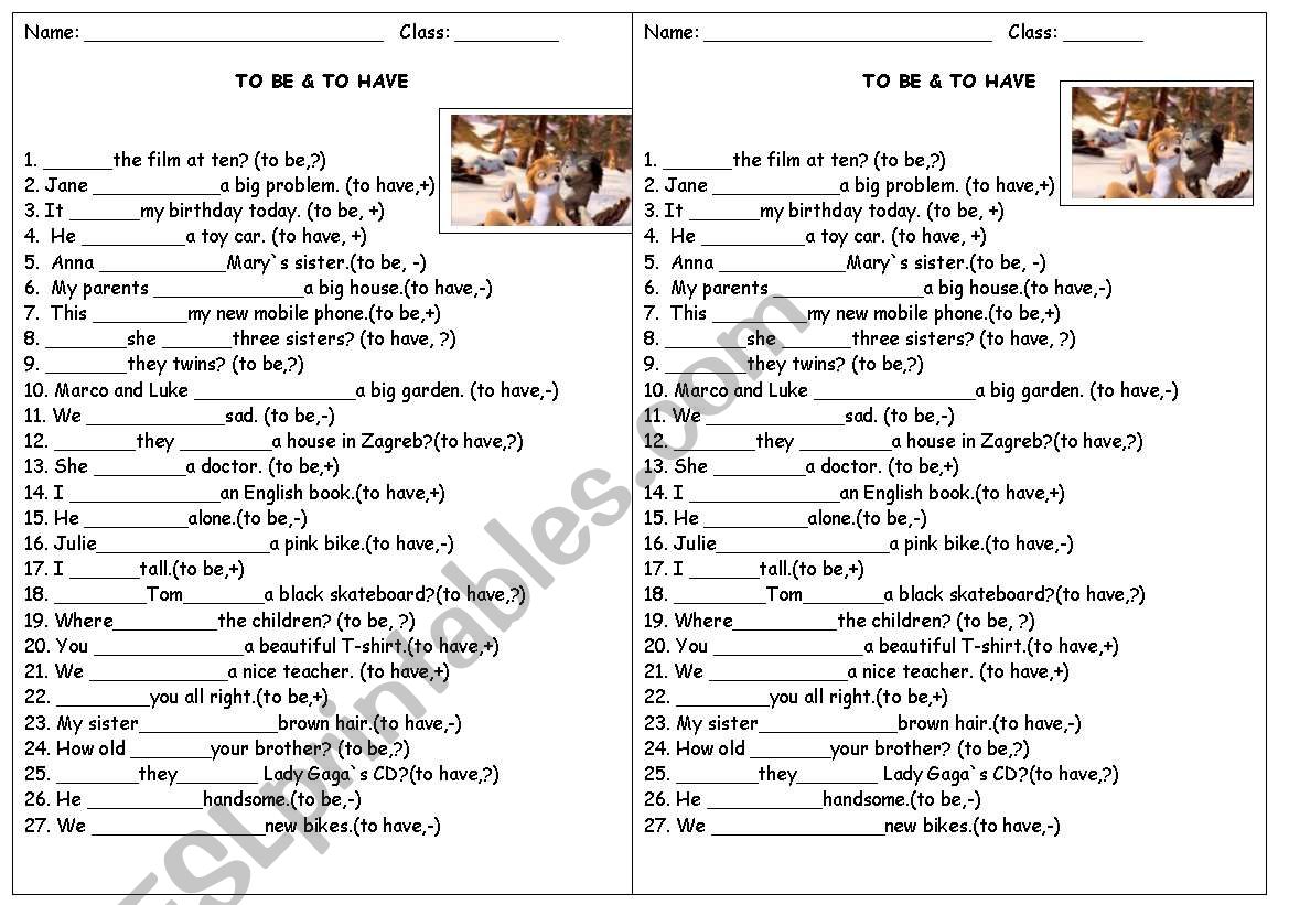 to be & to have exercise worksheet
