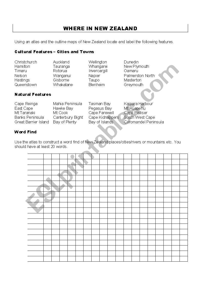 New Zealand worksheet