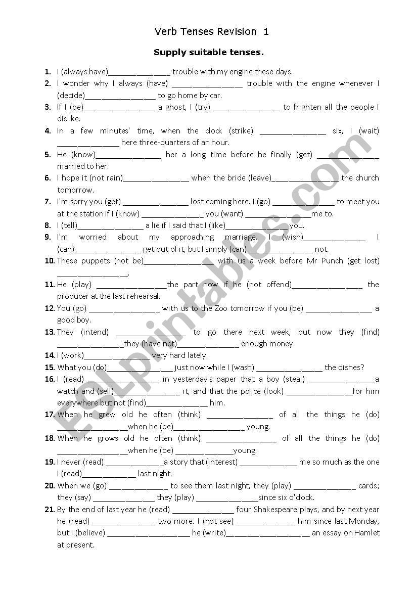 Tense Revision worksheet