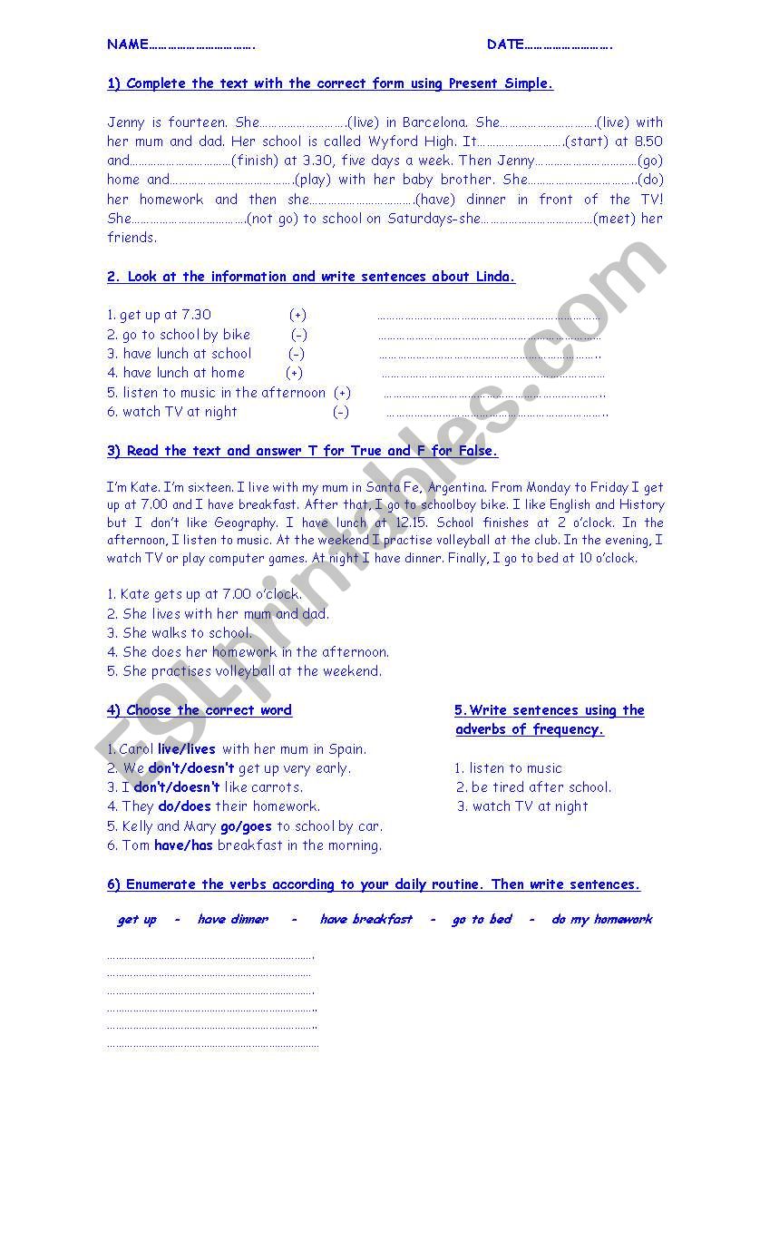 SIMPLE PRESENT worksheet