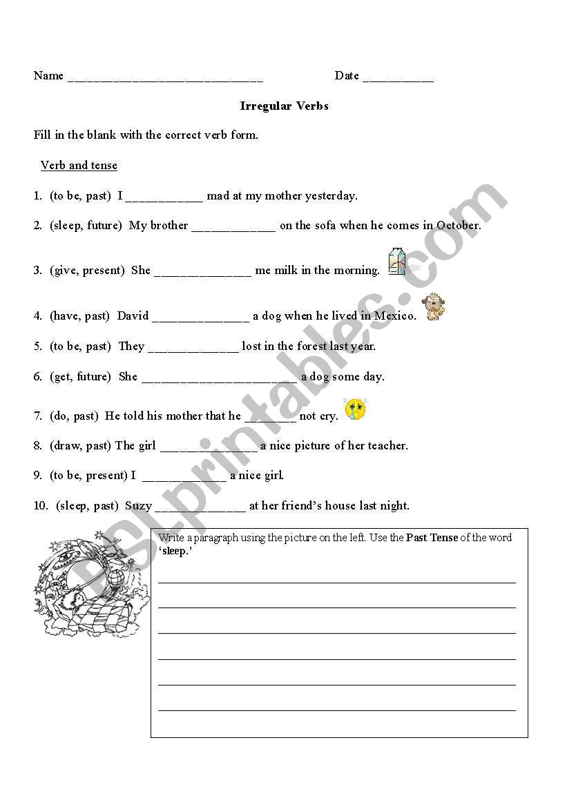 Irregular Verb Cloze Worksheet