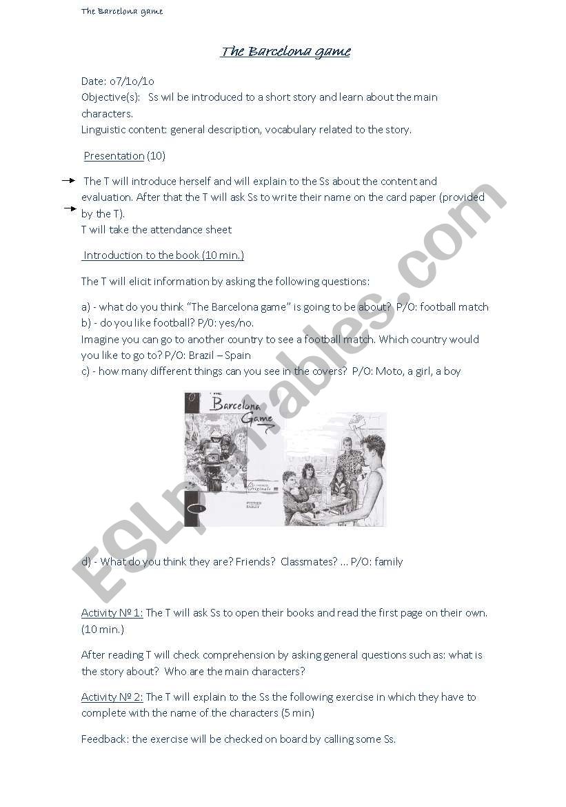 The Barcelona game worksheet