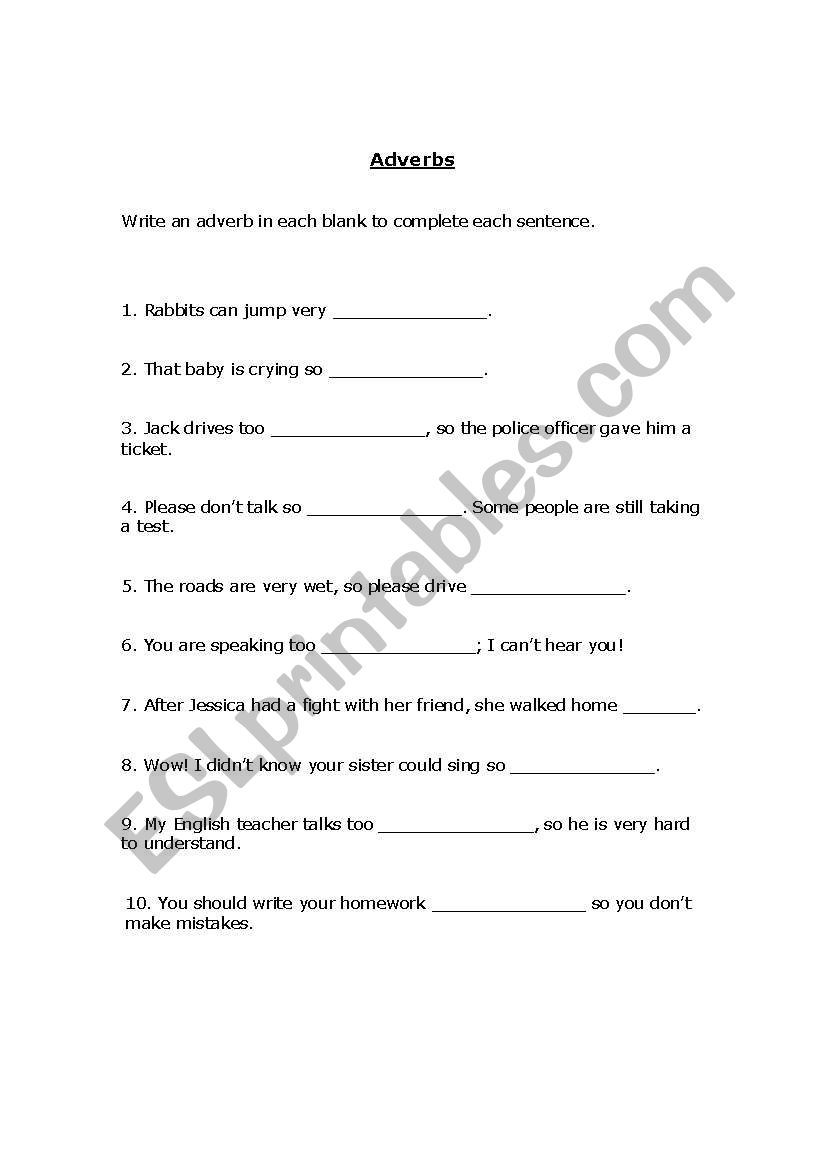 Adverbs worksheet