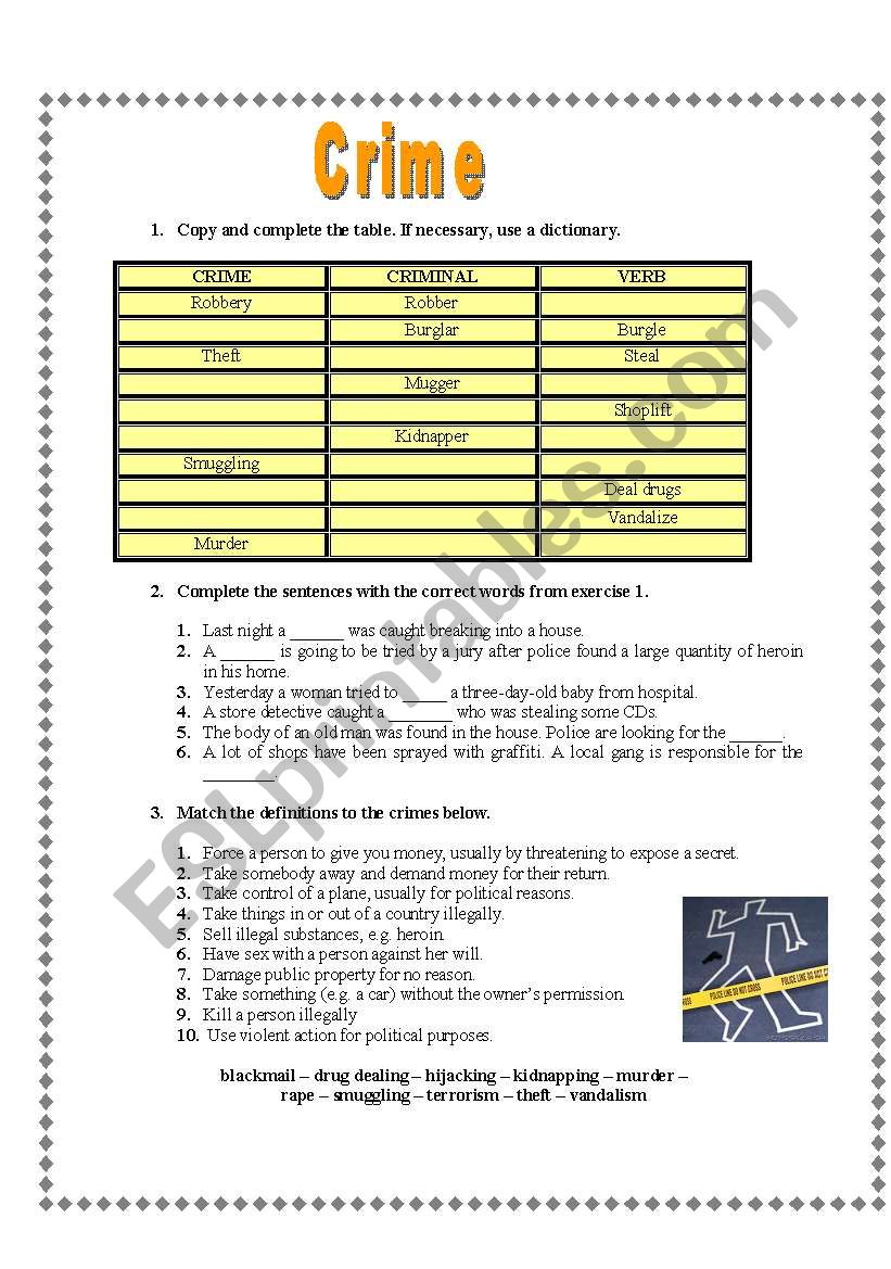 crime worksheet