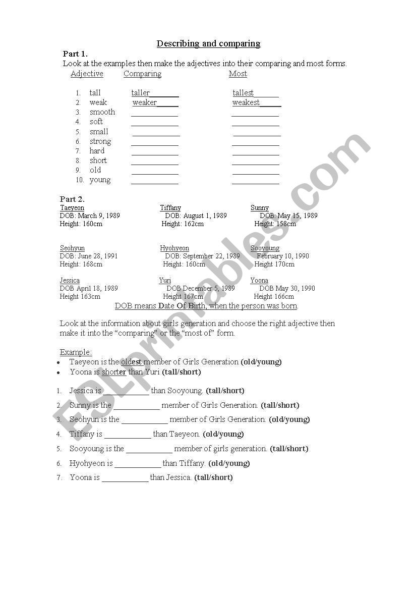 Comparatives and superlatives (describing Girls Generation)