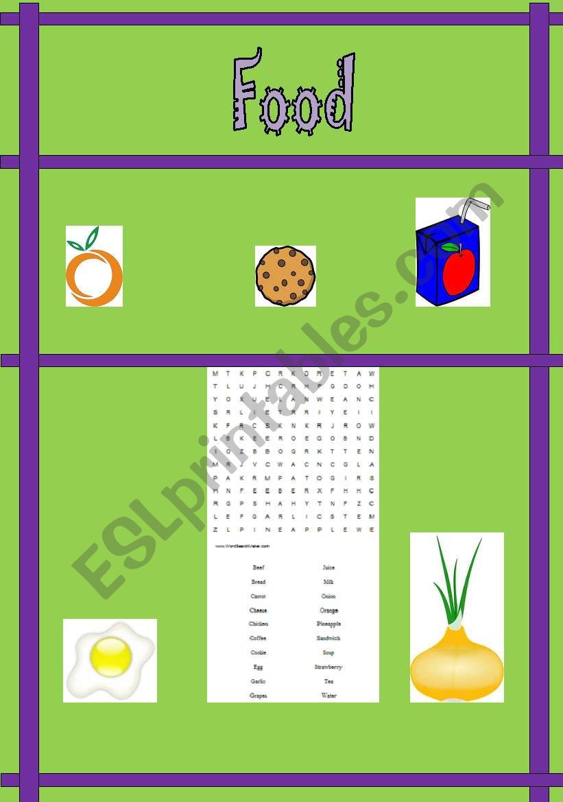 Food crossword worksheet