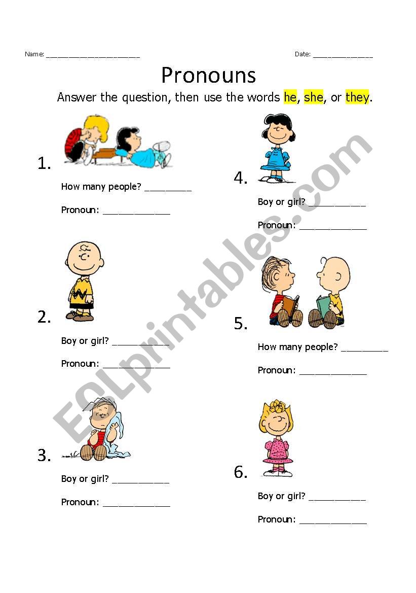 Pronouns worksheet