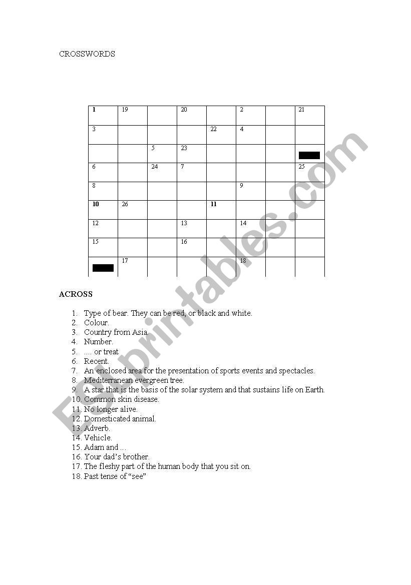 General crossword worksheet