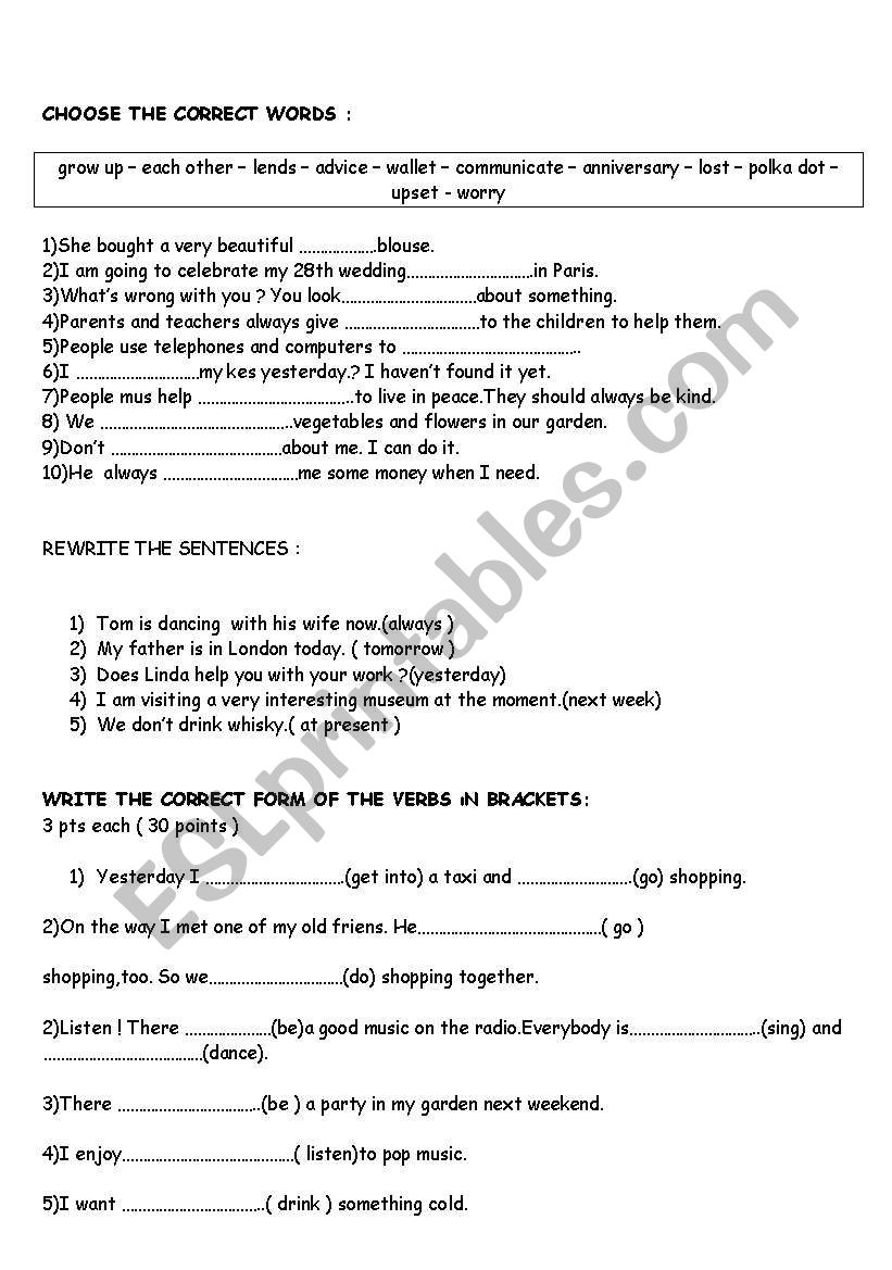 CORRECT WORDS-REWRITE EX. worksheet