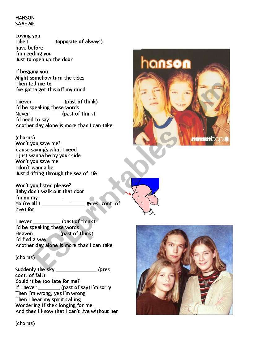 SONG! Hanson - Save me worksheet