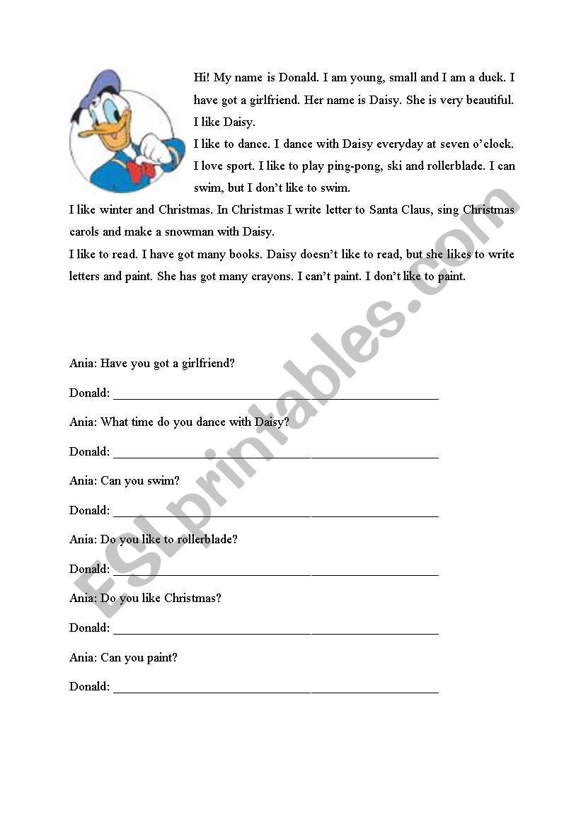 Donald Duck worksheet