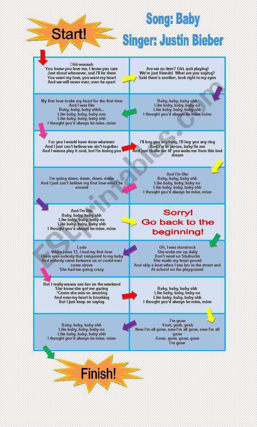 Board Game - Song worksheet