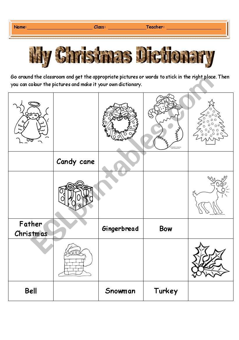 An activity on Chrismas Picture Dictionary 