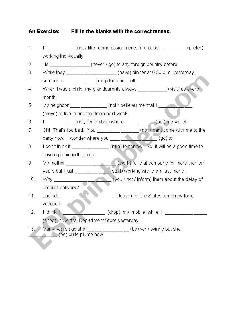 Tenses worksheet