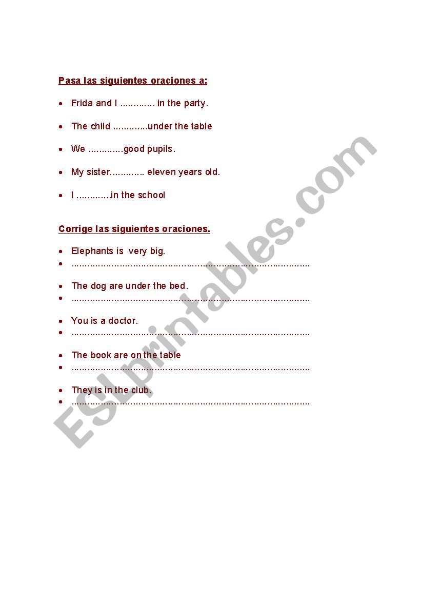 be and correct worksheet