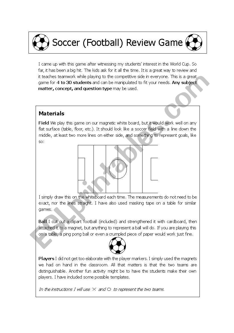Soccer (Football) Review Game worksheet