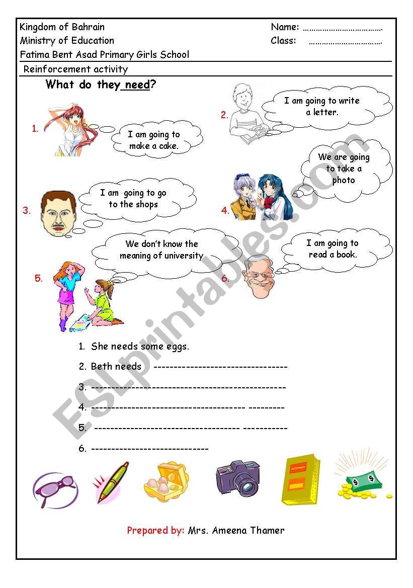what do they need? worksheet