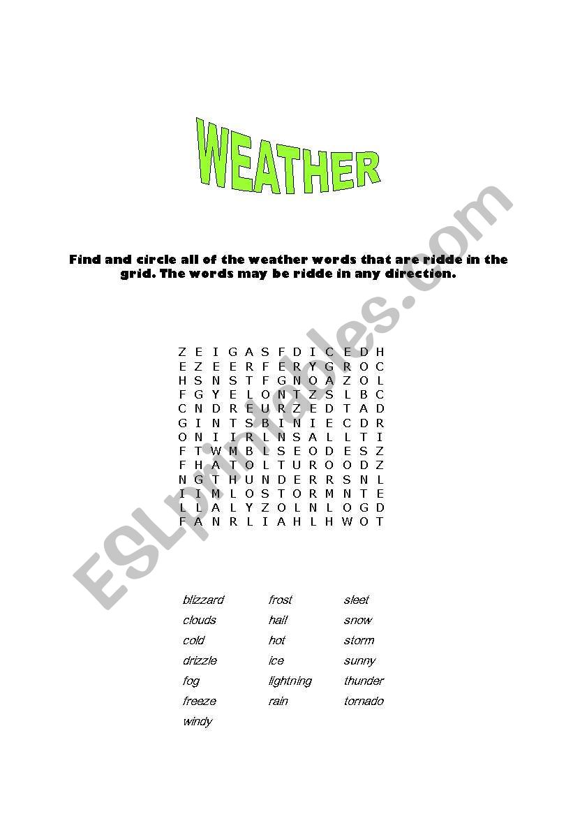 weather crossword worksheet
