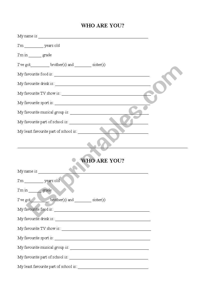 Who are you? worksheet