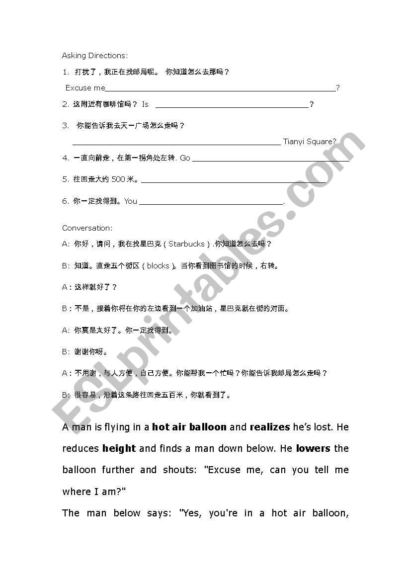 asking directions worksheet