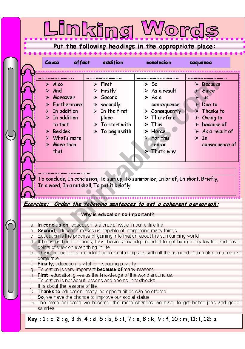 Linking words worksheet