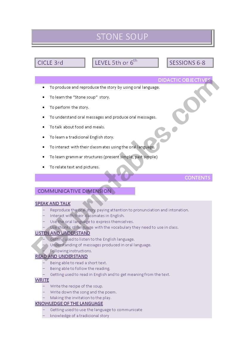 Stone soup unit worksheet