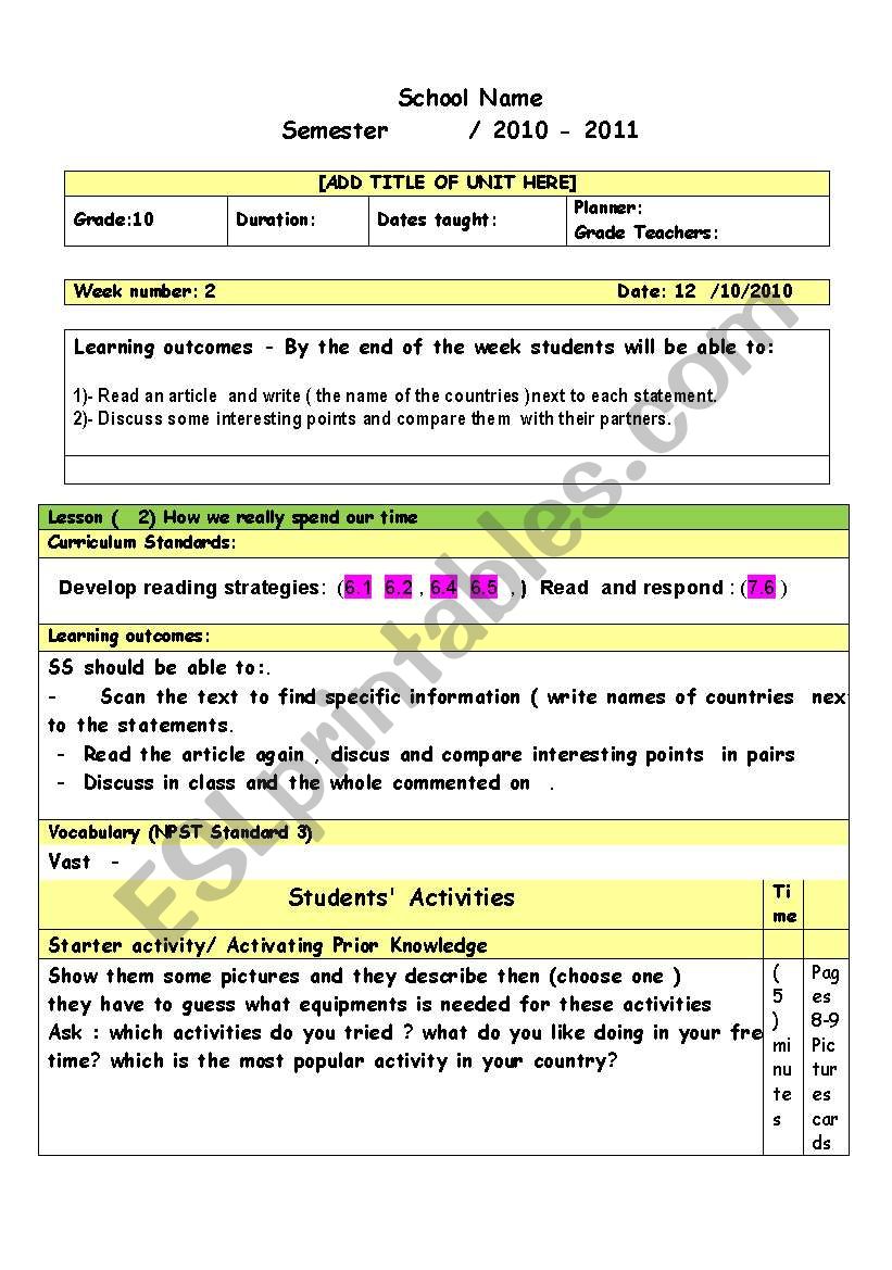 lesson plan worksheet