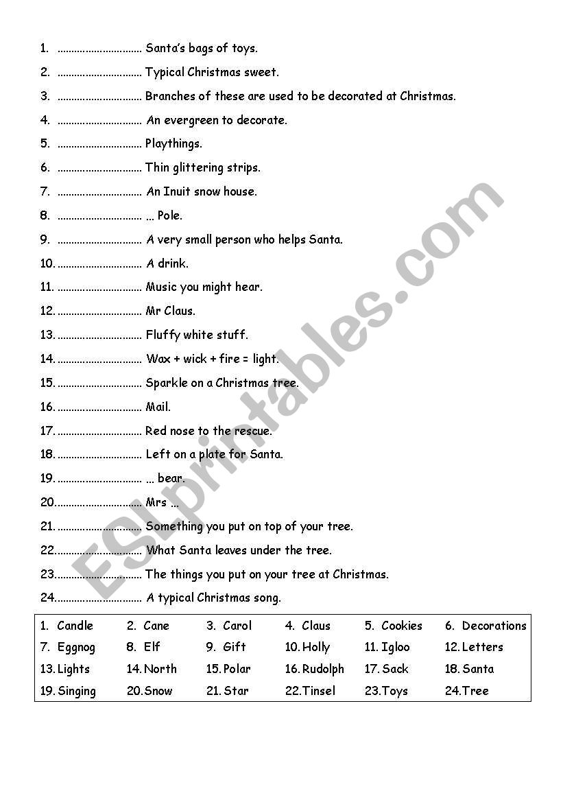 Christmas Vocabulary worksheet