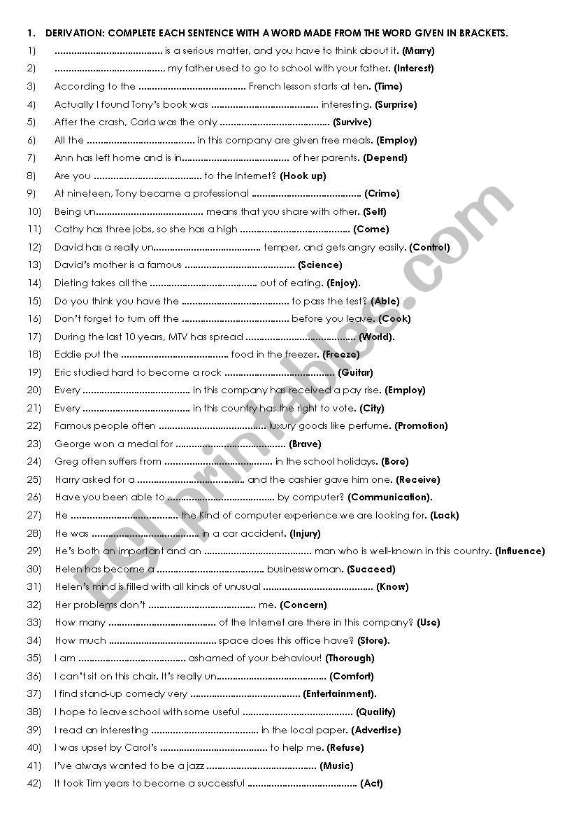 Derivation worksheet