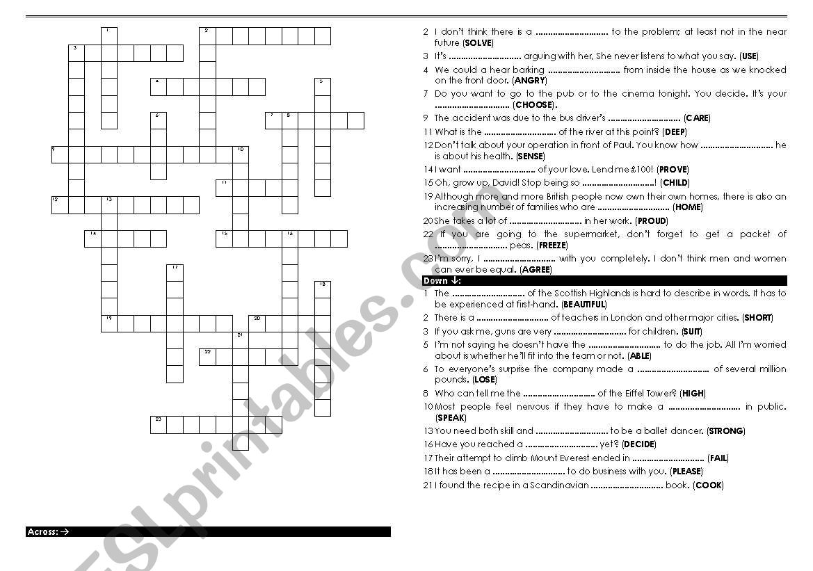 Crossword worksheet