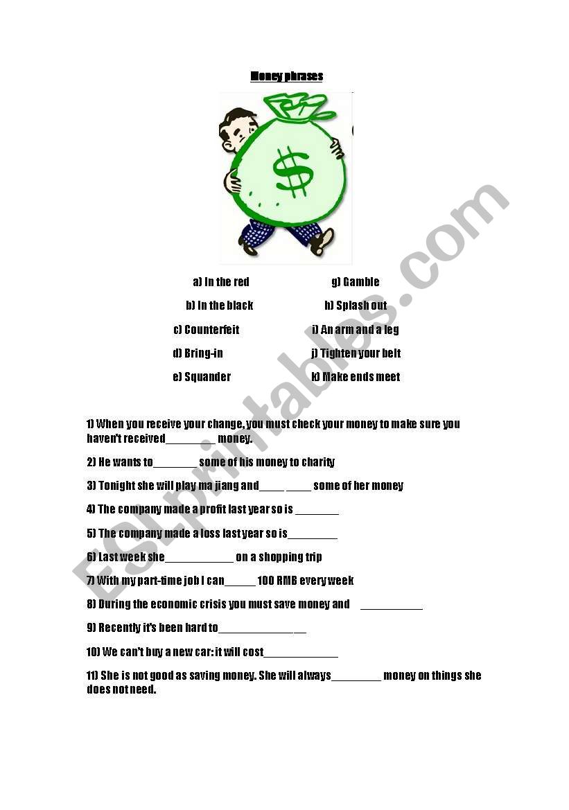 Money Phrases worksheet