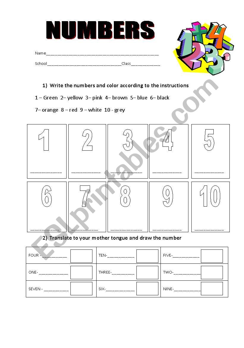 Numbers worksheet