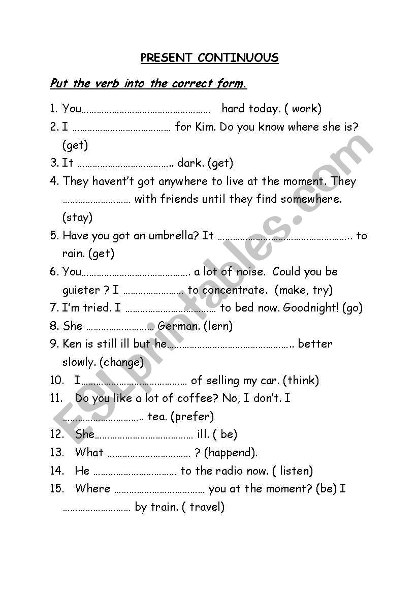 PRESENT CONTINUOUS worksheet