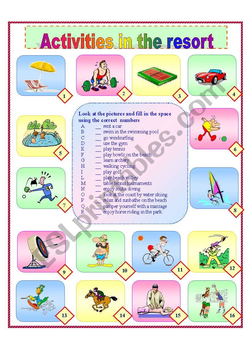 ACTIVITIES OF THE RESORT worksheet