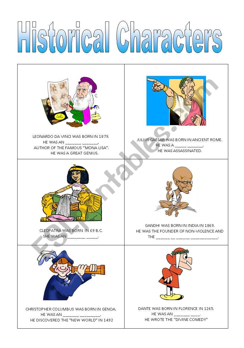 HISTORICAL CHARACTERS worksheet