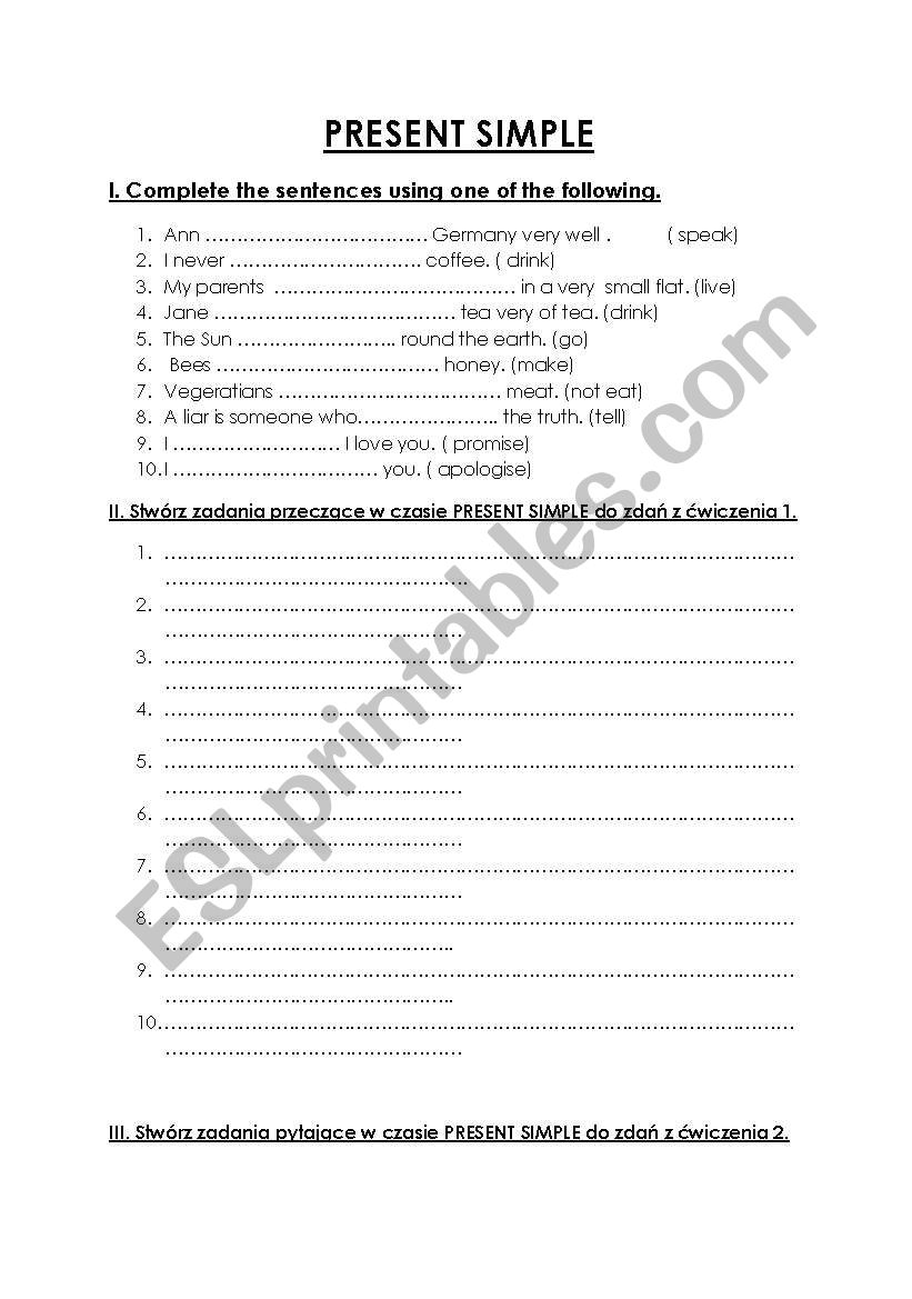 PRESENT SIMPLE - ESL worksheet by tedi827