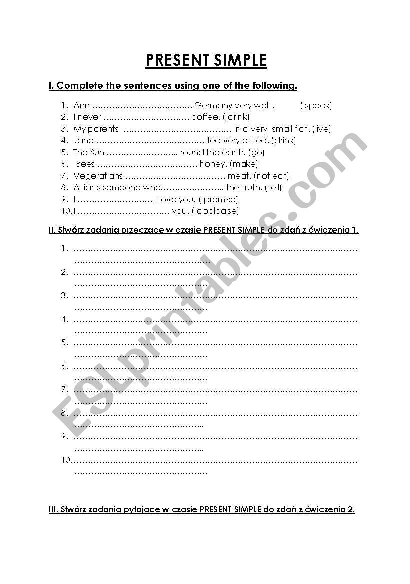 PRESENT SIMPLE worksheet