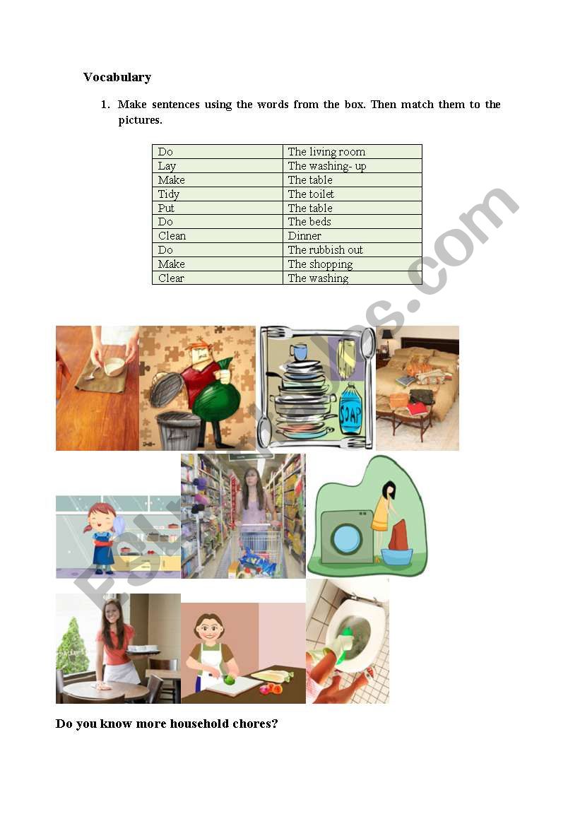 household chores worksheet