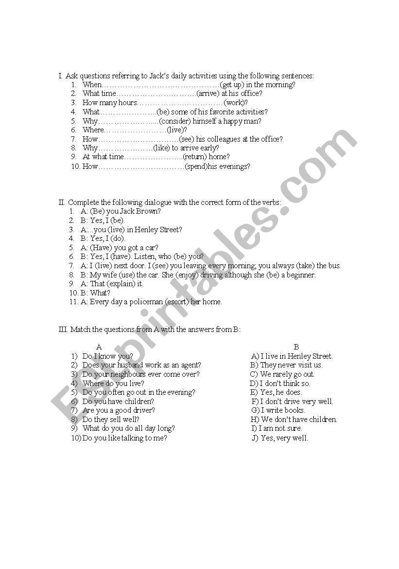 present simple worksheet