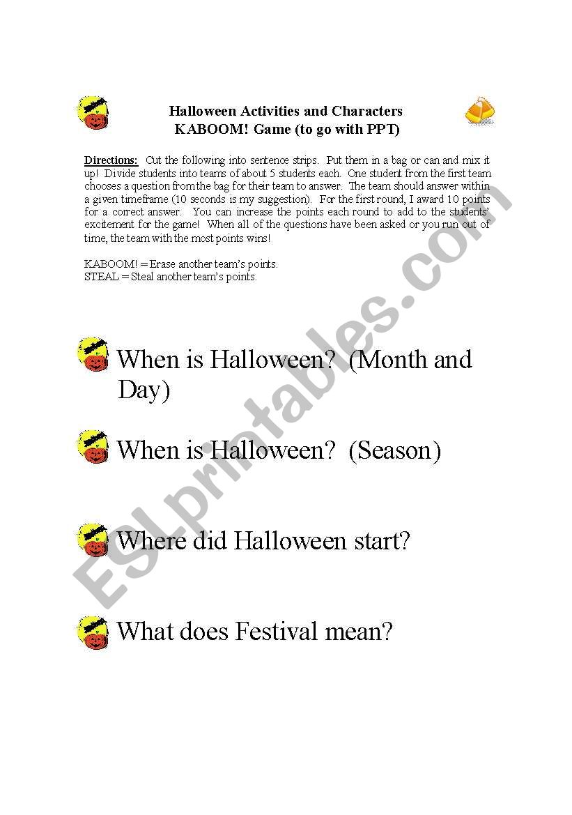 Halloween Activities and Characters KABOOM!! Game