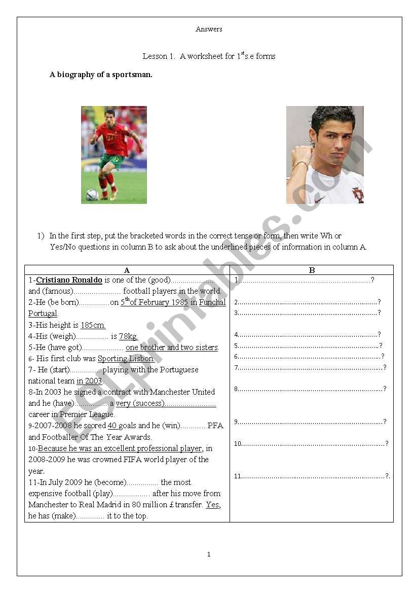 Biography of a sportsman (+ answers)
