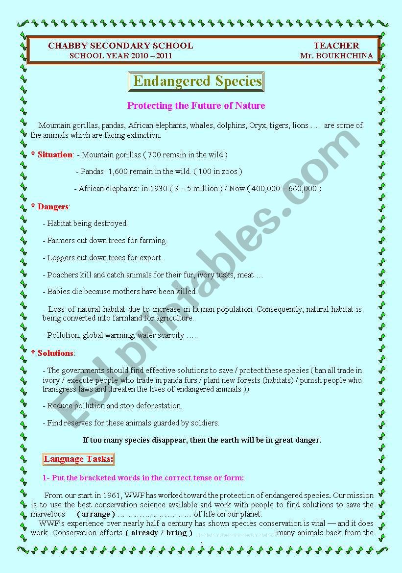 How to Save our Planet worksheet