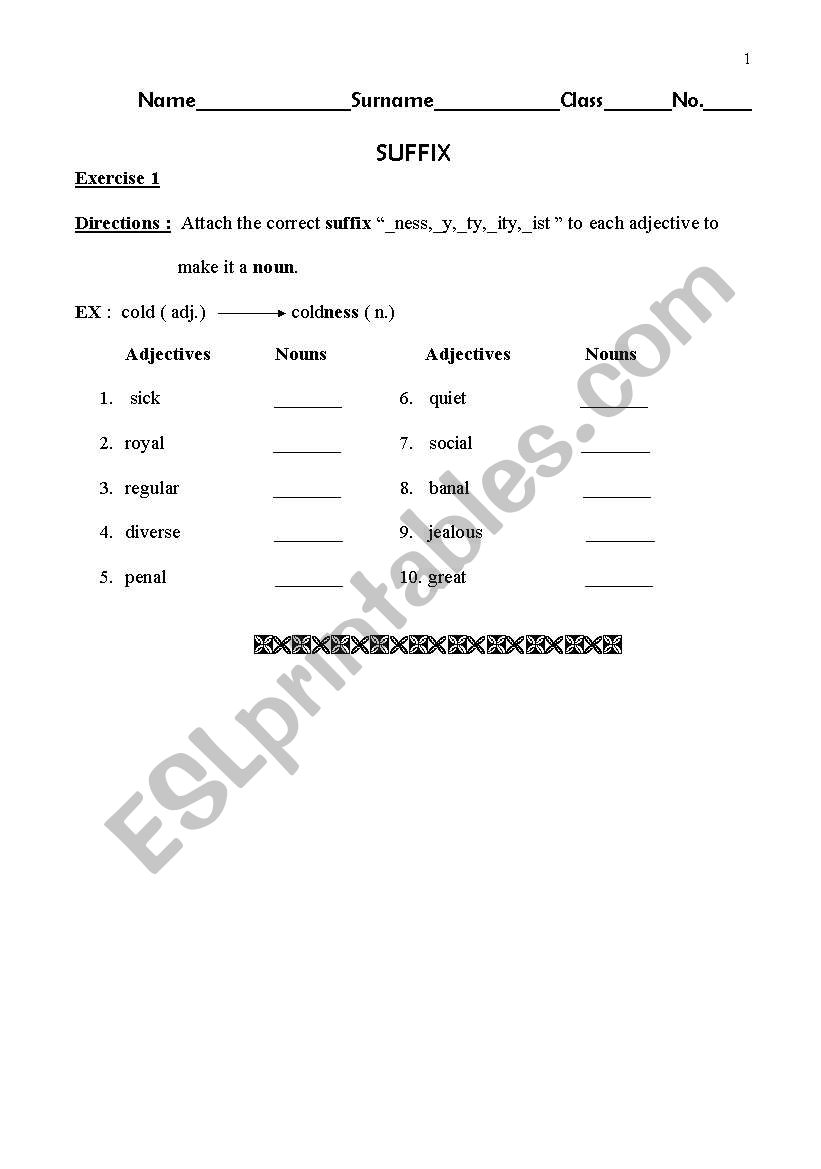 Suffix worksheet