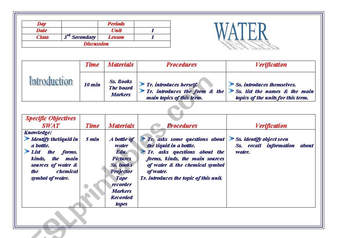 Water worksheet