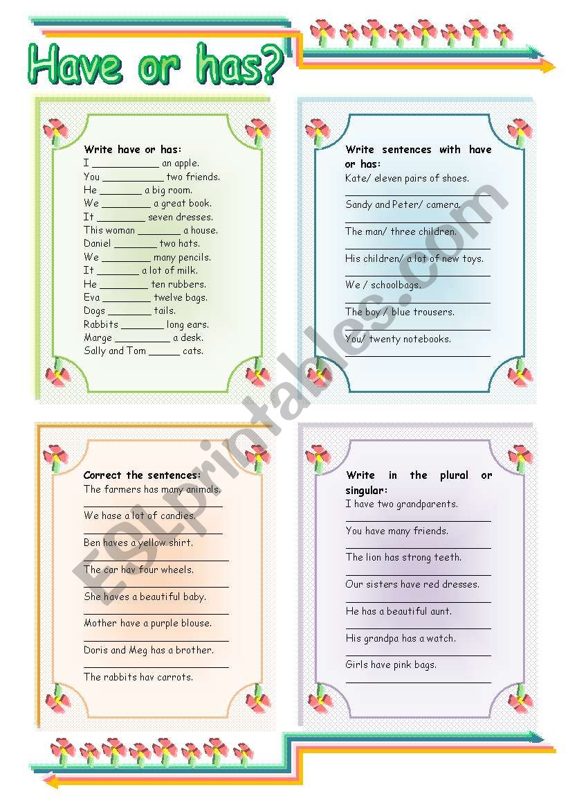 Have or has? worksheet